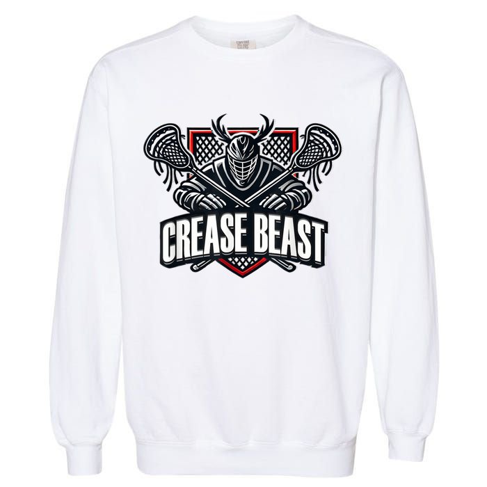 Funny Lacrosse Ops Warning Of Crease Beast LAX Goalie Garment-Dyed Sweatshirt