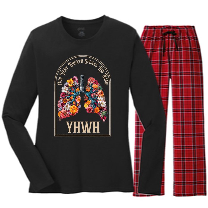 Floral Lung Our Very Breath Speaks His Name Yhwh Christian Women's Long Sleeve Flannel Pajama Set 