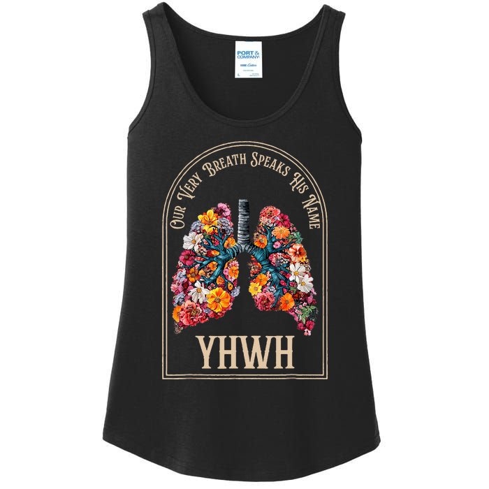 Floral Lung Our Very Breath Speaks His Name Yhwh Christian Ladies Essential Tank