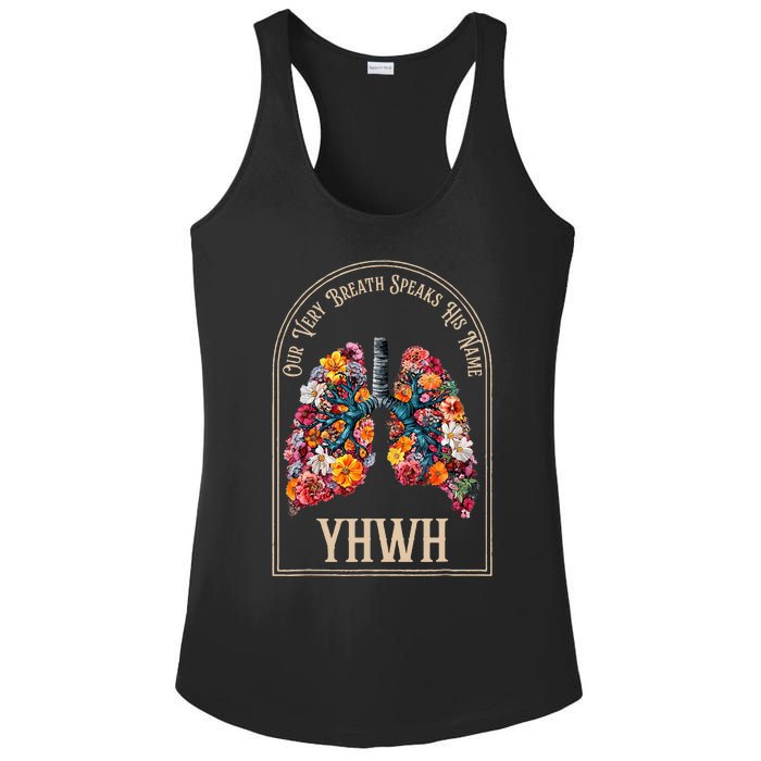 Floral Lung Our Very Breath Speaks His Name Yhwh Christian Ladies PosiCharge Competitor Racerback Tank