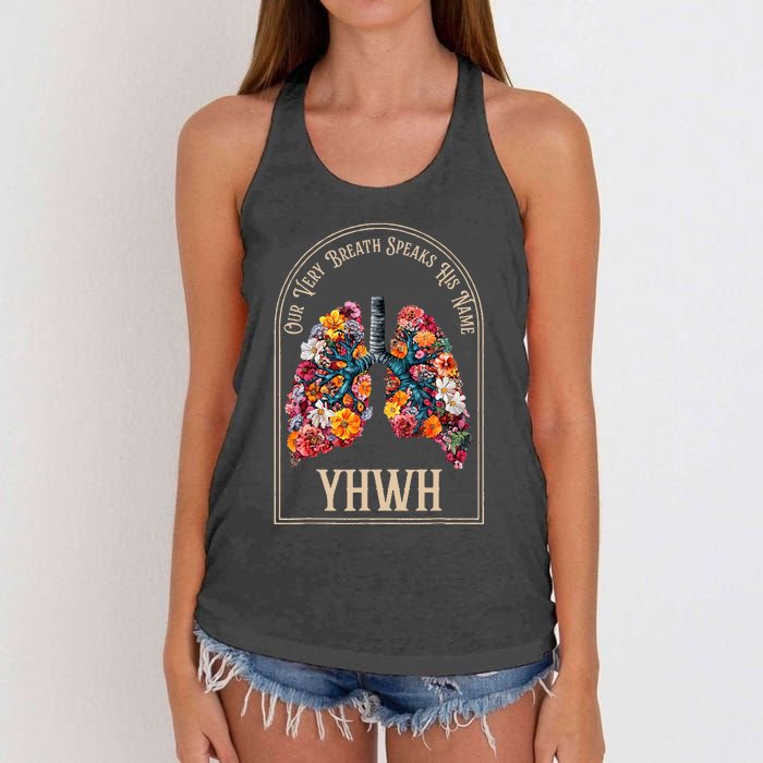 Floral Lung Our Very Breath Speaks His Name Yhwh Christian Women's Knotted Racerback Tank