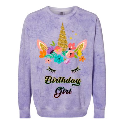 Floral Birthday Girl Unicorn Colorblast Crewneck Sweatshirt