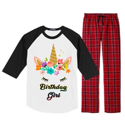 Floral Birthday Girl Unicorn Raglan Sleeve Pajama Set