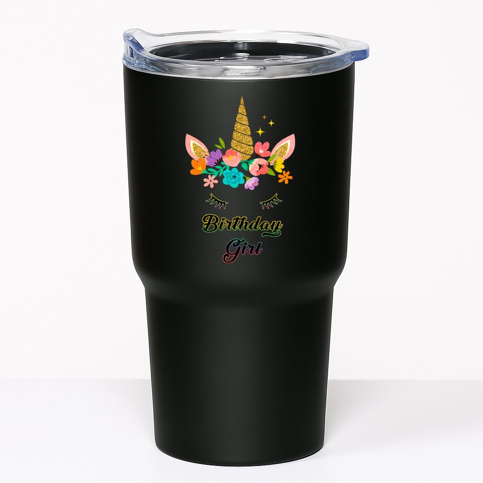 Floral Birthday Girl Unicorn Tumbler