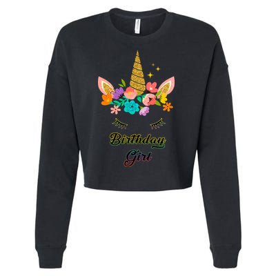 Floral Birthday Girl Unicorn Cropped Pullover Crew