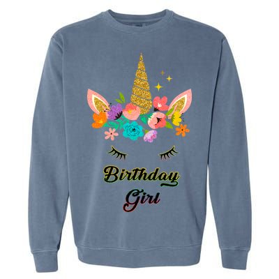 Floral Birthday Girl Unicorn Garment-Dyed Sweatshirt