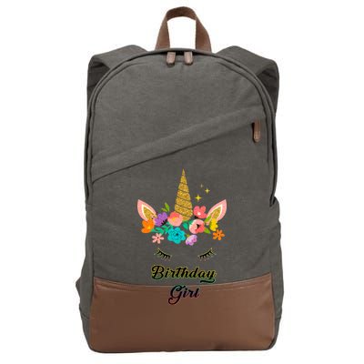 Floral Birthday Girl Unicorn Cotton Canvas Backpack