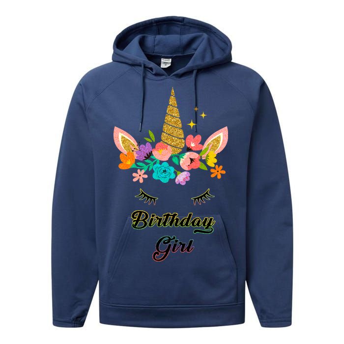 Floral Birthday Girl Unicorn Performance Fleece Hoodie