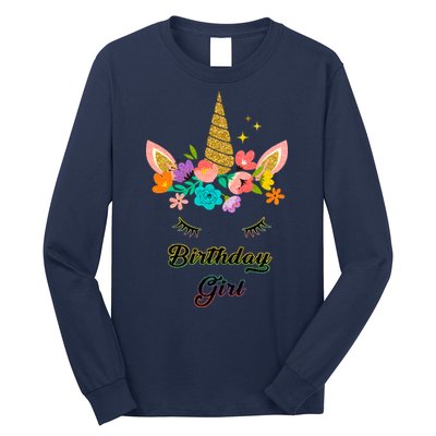 Floral Birthday Girl Unicorn Long Sleeve Shirt