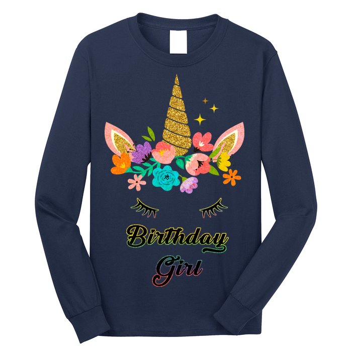 Floral Birthday Girl Unicorn Long Sleeve Shirt