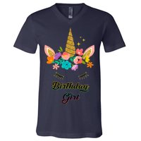 Floral Birthday Girl Unicorn V-Neck T-Shirt