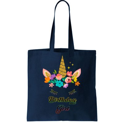 Floral Birthday Girl Unicorn Tote Bag