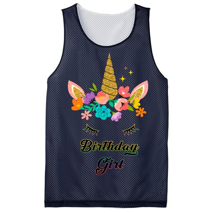 Floral Birthday Girl Unicorn Mesh Reversible Basketball Jersey Tank