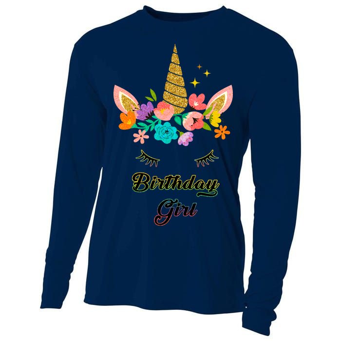 Floral Birthday Girl Unicorn Cooling Performance Long Sleeve Crew