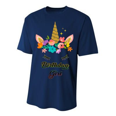 Floral Birthday Girl Unicorn Performance Sprint T-Shirt