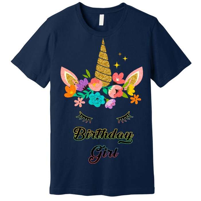 Floral Birthday Girl Unicorn Premium T-Shirt