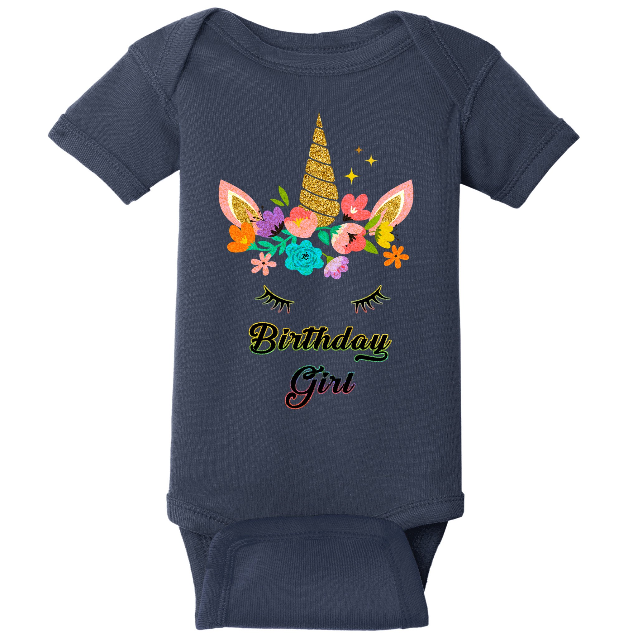 Floral Birthday Girl Unicorn Baby Bodysuit