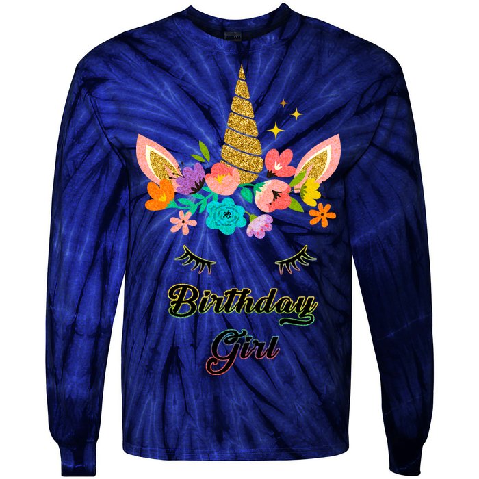 Floral Birthday Girl Unicorn Tie-Dye Long Sleeve Shirt