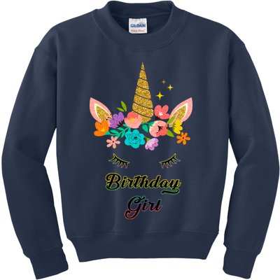 Floral Birthday Girl Unicorn Kids Sweatshirt