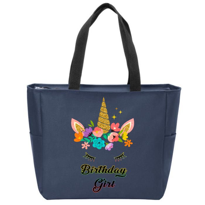 Floral Birthday Girl Unicorn Zip Tote Bag