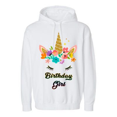 Floral Birthday Girl Unicorn Garment-Dyed Fleece Hoodie