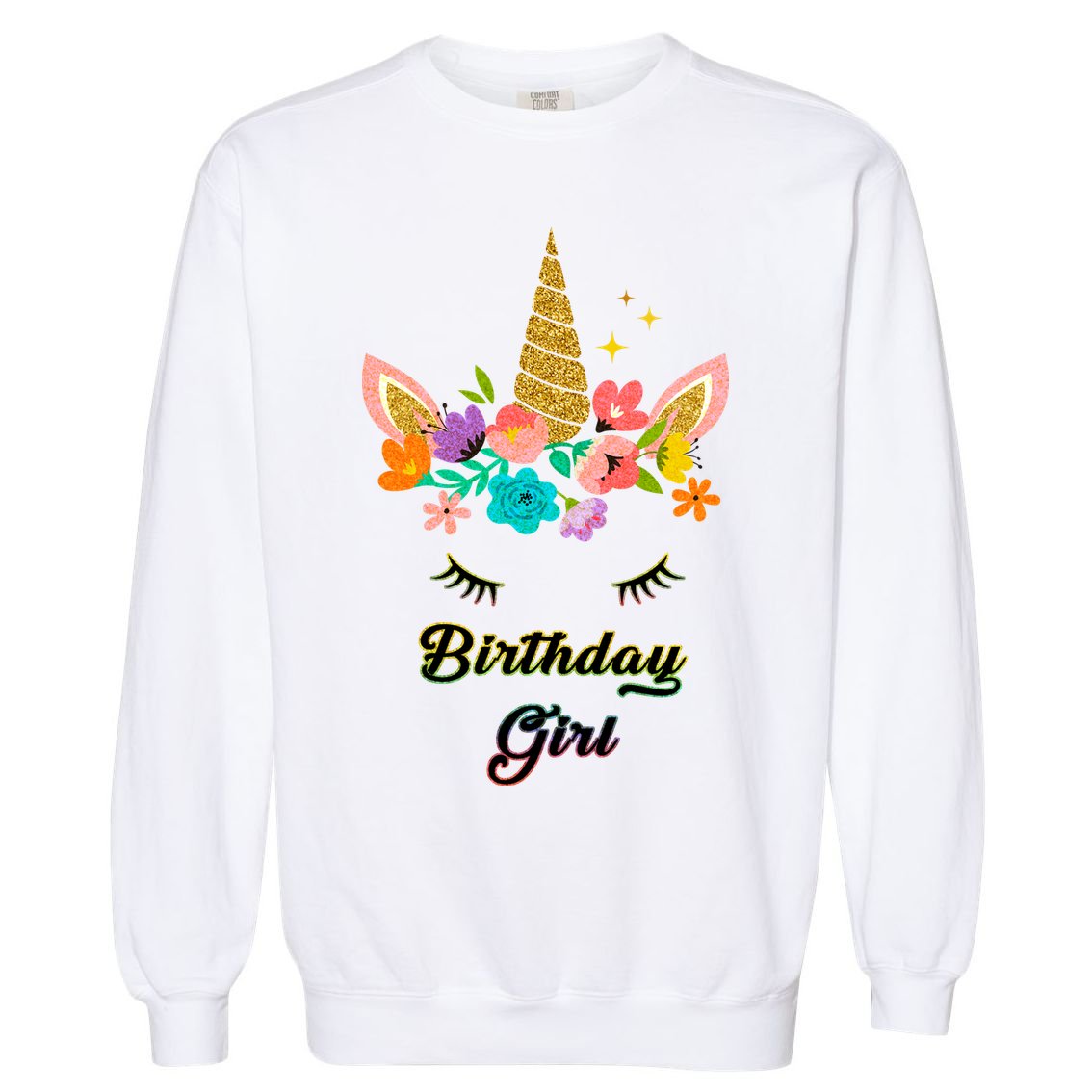 Floral Birthday Girl Unicorn Garment-Dyed Sweatshirt