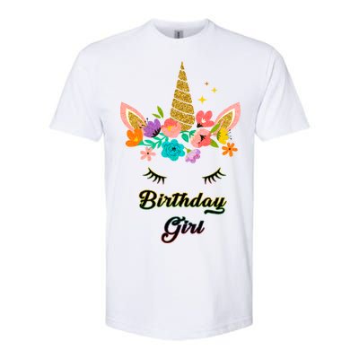 Floral Birthday Girl Unicorn Softstyle® CVC T-Shirt