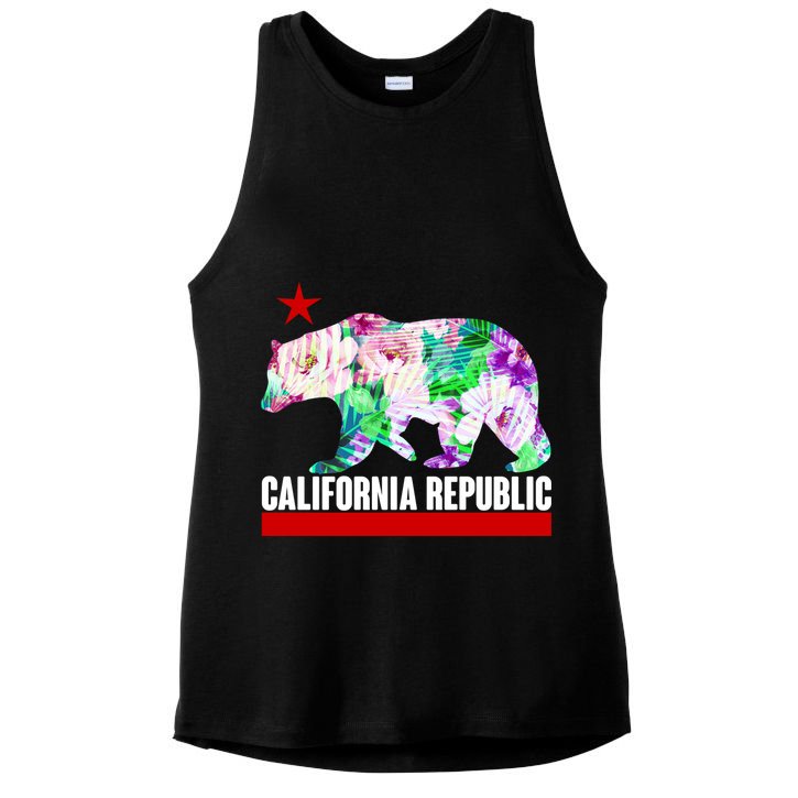 Floral California Republic Bear Tropical Bear Ladies PosiCharge Tri-Blend Wicking Tank