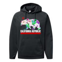 Floral California Republic Bear Tropical Bear Performance Fleece Hoodie