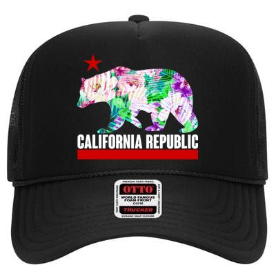 Floral California Republic Bear Tropical Bear High Crown Mesh Back Trucker Hat