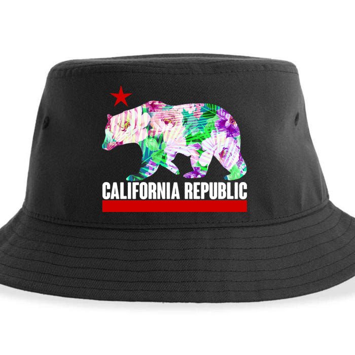 Floral California Republic Bear Tropical Bear Sustainable Bucket Hat