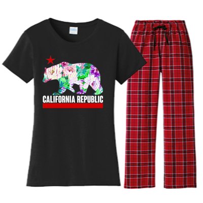 Floral California Republic Bear Tropical Bear Women's Flannel Pajama Set