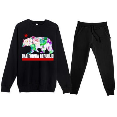 Floral California Republic Bear Tropical Bear Premium Crewneck Sweatsuit Set