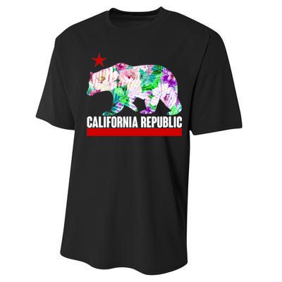 Floral California Republic Bear Tropical Bear Performance Sprint T-Shirt