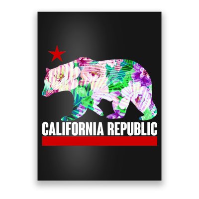 Floral California Republic Bear Tropical Bear Poster