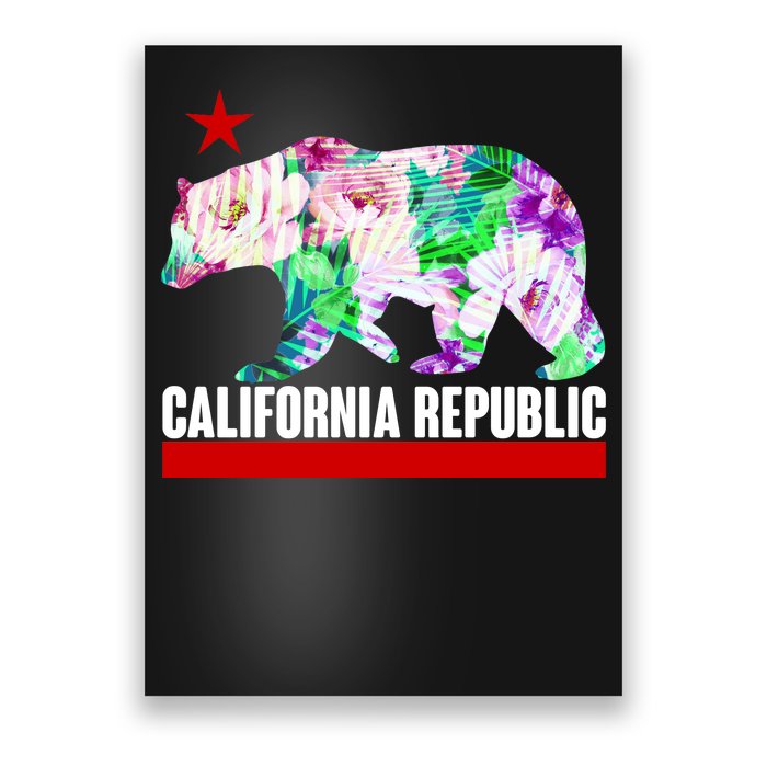 Floral California Republic Bear Tropical Bear Poster