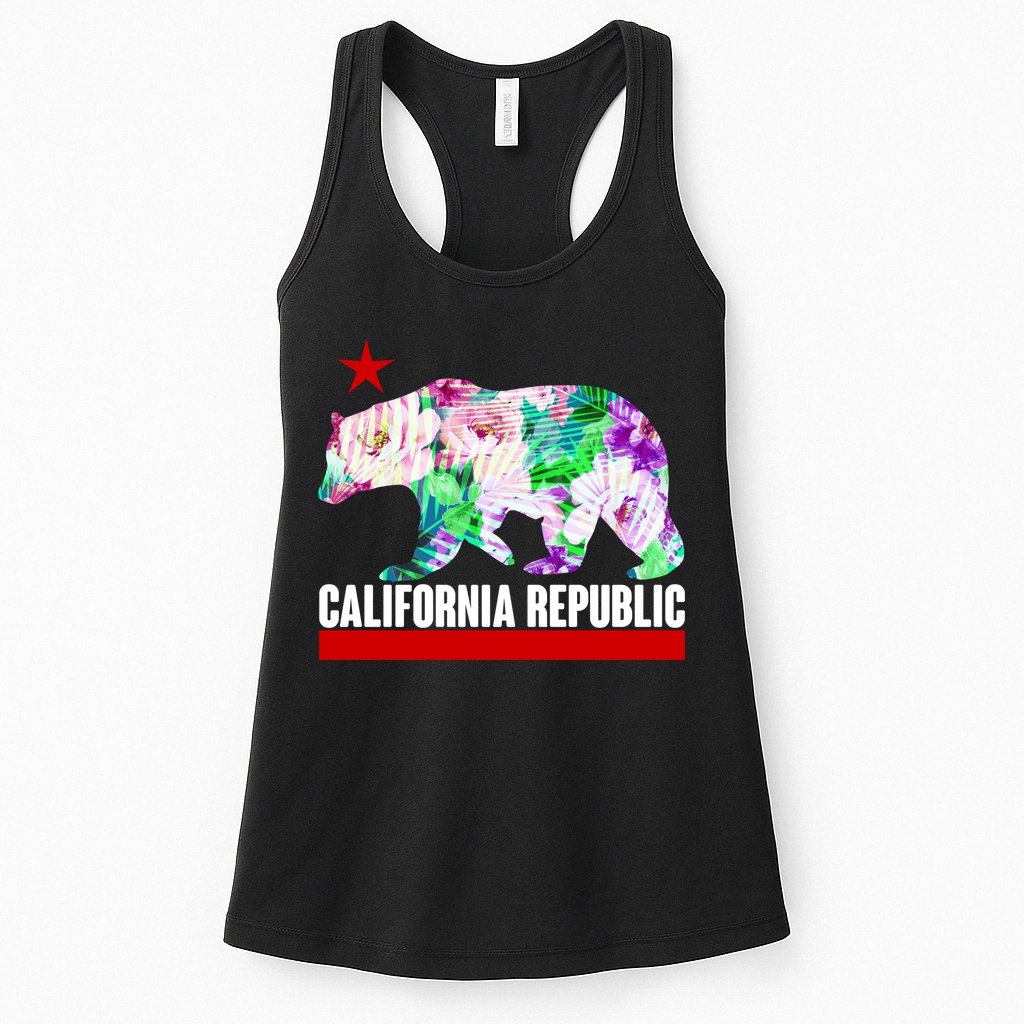 Floral California Republic Bear Tropical Bear Womens Tank Top