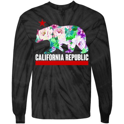 Floral California Republic Bear Tropical Bear Tie-Dye Long Sleeve Shirt