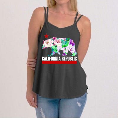 Floral California Republic Bear Tropical Bear Women's Strappy Tank