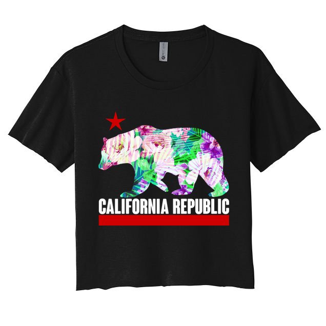 Floral California Republic Bear Tropical Bear Crop Top