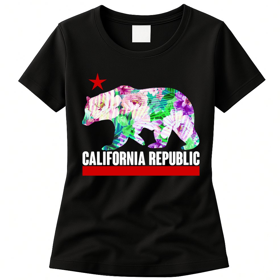 Floral California Republic Bear Tropical Bear Womens T-Shirt