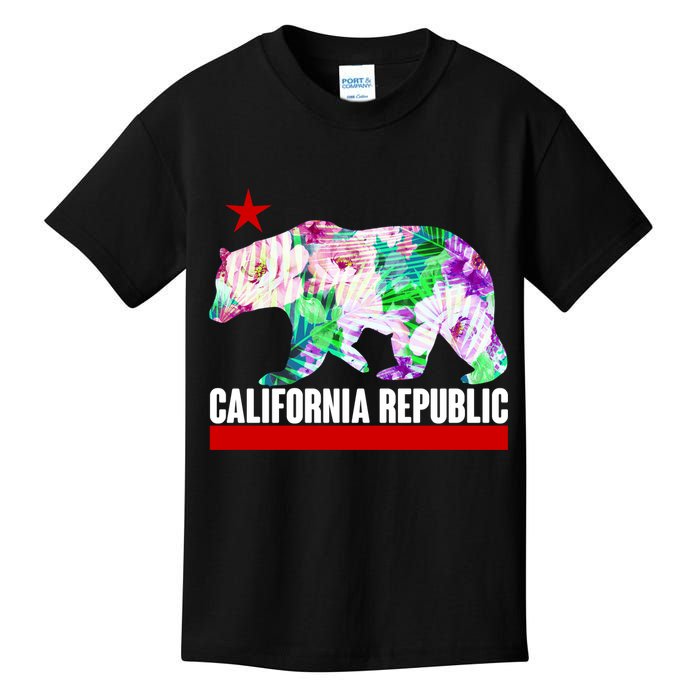 Floral California Republic Bear Tropical Bear Kids T-Shirt
