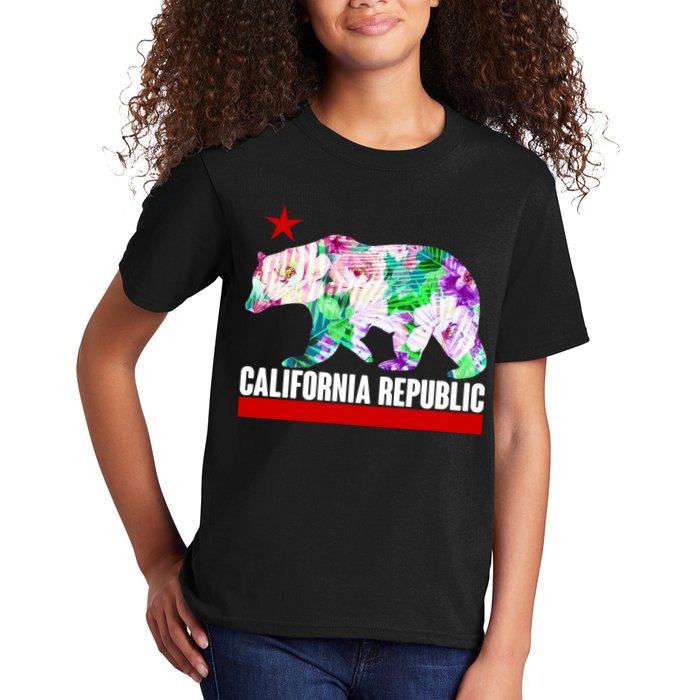 Floral California Republic Bear Tropical Bear Kids T-Shirt