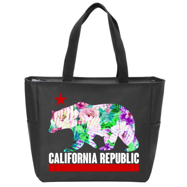 Floral California Republic Bear Tropical Bear Zip Tote Bag