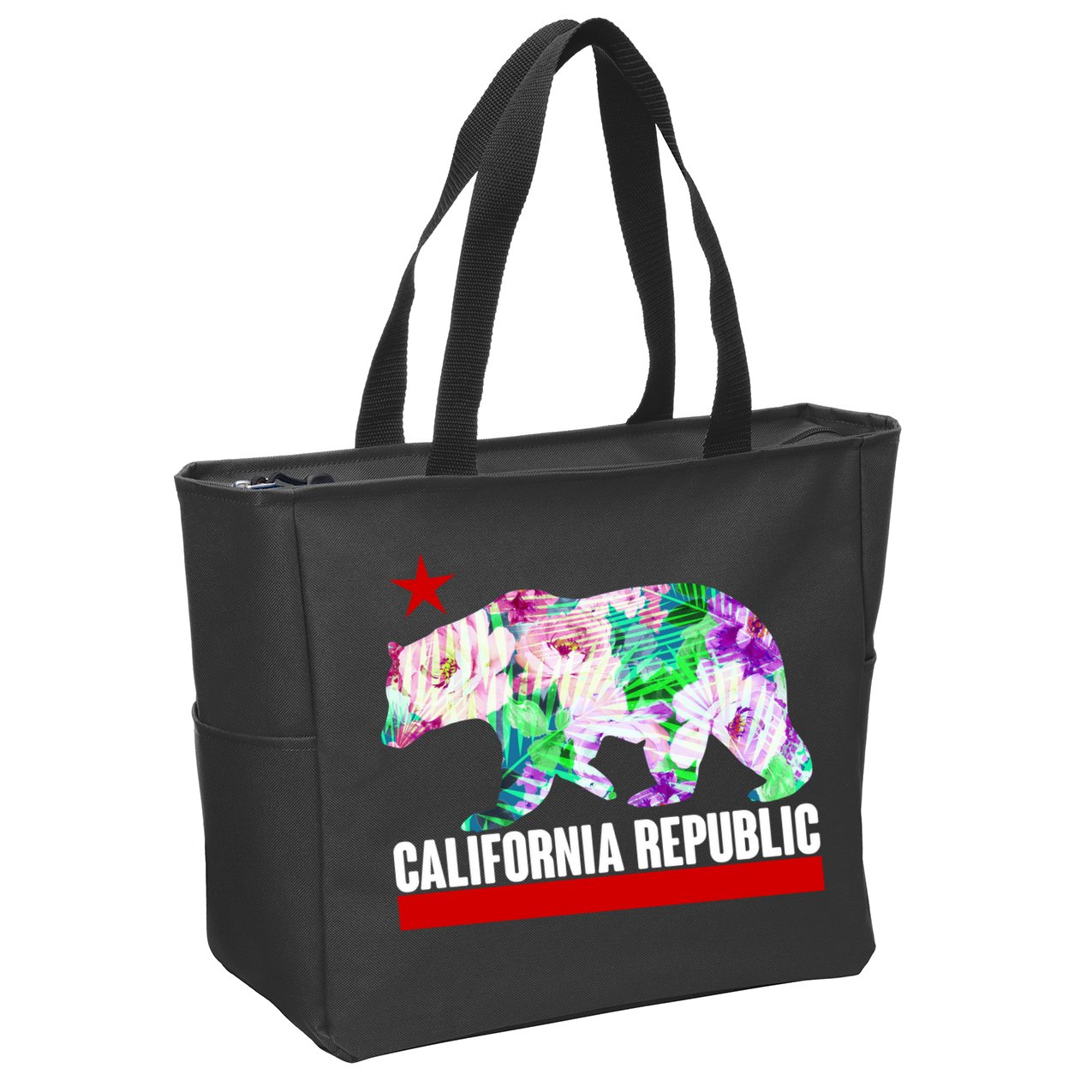 Floral California Republic Bear Tropical Bear Zip Tote Bag