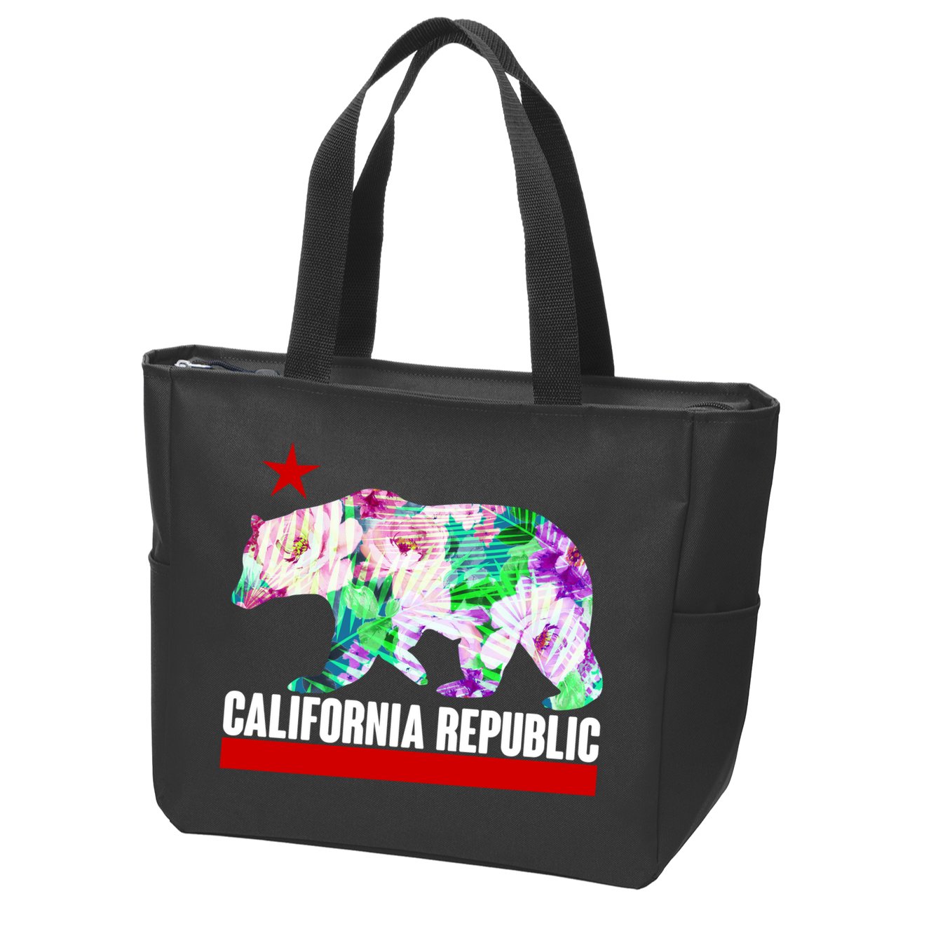 Floral California Republic Bear Tropical Bear Zip Tote Bag
