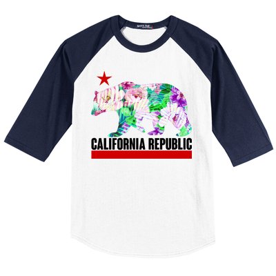 Floral California Republic Bear Tropical Bear Baseball Sleeve Shirt