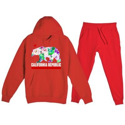 Floral California Republic Bear Tropical Bear Premium Hooded Sweatsuit Set