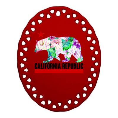 Floral California Republic Bear Tropical Bear Ceramic Oval Ornament