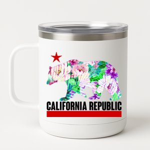 Floral California Republic Bear Tropical Bear 12 oz Stainless Steel Tumbler Cup